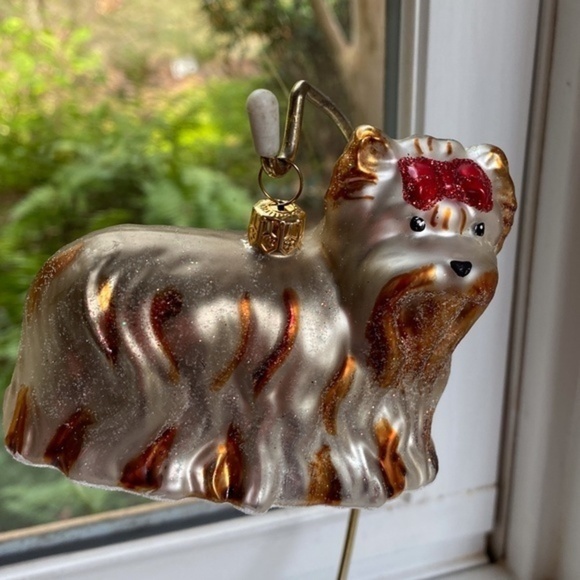 Old World Yorkie Glass Christmas Ornament - Picture 2 of 5